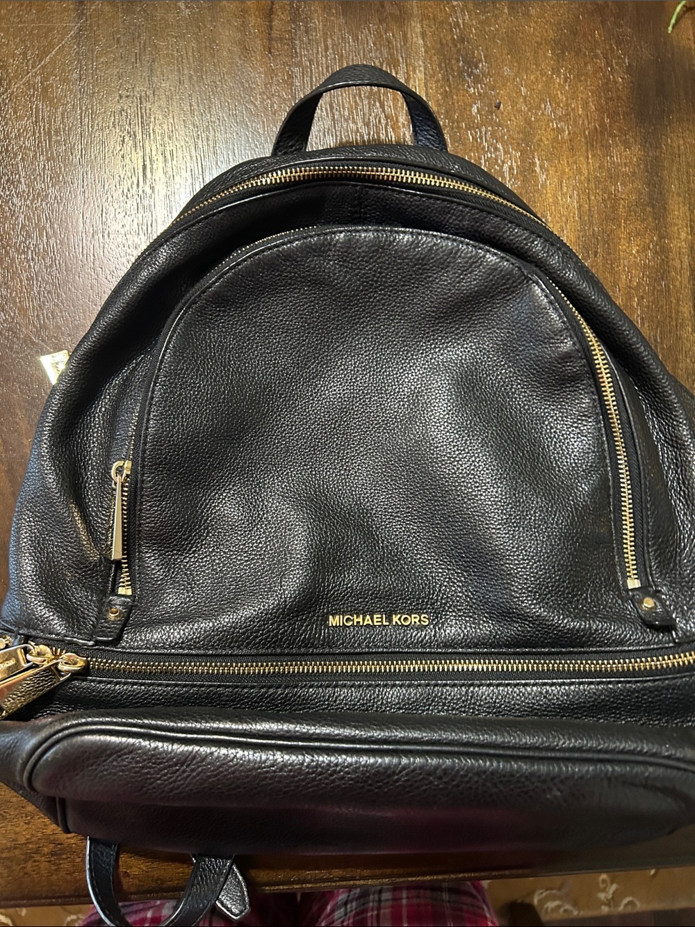 Michael Kors Black Leather Backpack with Gold Hardware